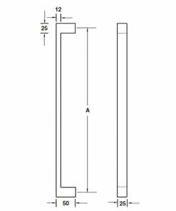 HAFELE PULL HANDLE SET - NARROW SQUARE STRAIGHT 25MM X 12MM Pull Handles